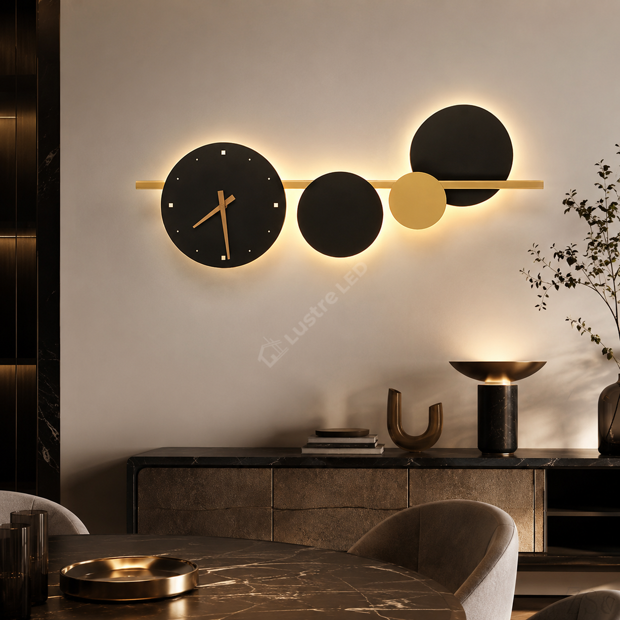 Aplica LED Ceas TEMPO Black&Gold 71CM 18W Echivalent 90W