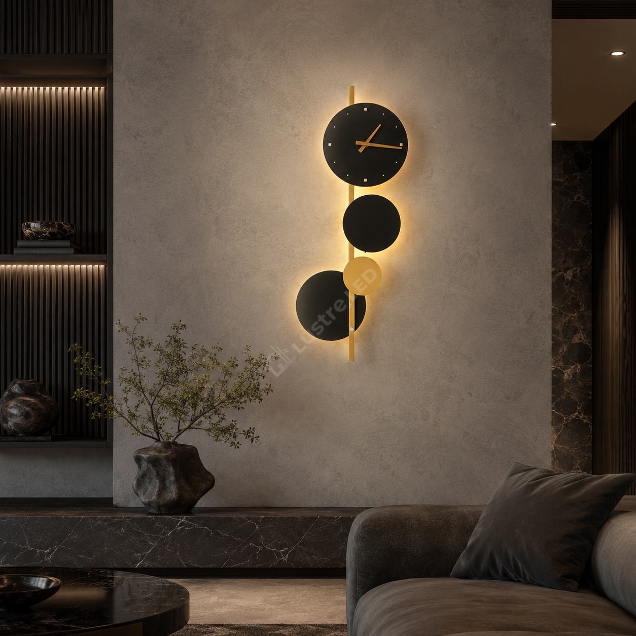 Aplica LED Ceas TEMPO Black&Gold 71CM 18W Echivalent 90W