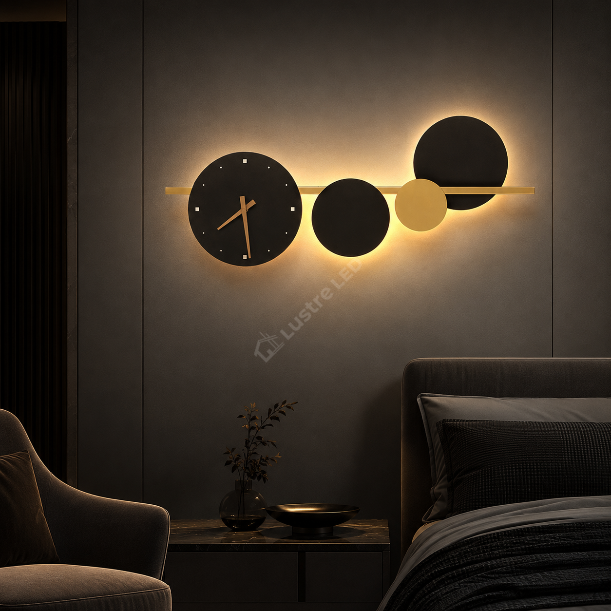Aplica LED Ceas TEMPO Black&Gold 71CM 18W Echivalent 90W