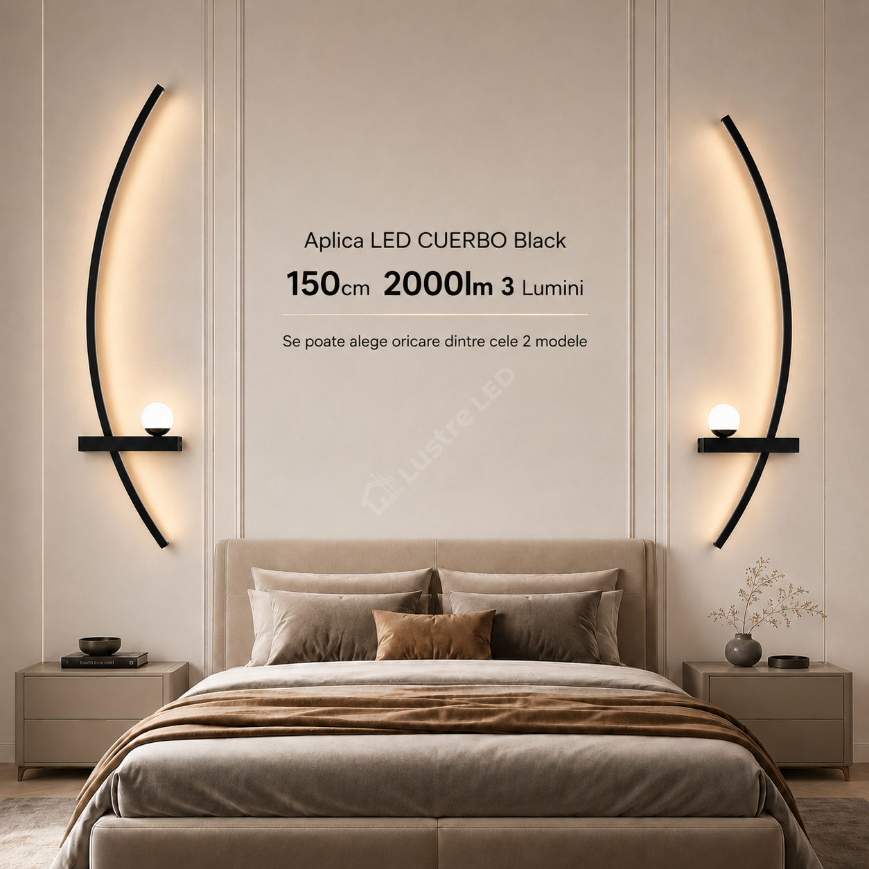 Aplica LED CUERBO Black 150cm 2000lm 3 Lumini