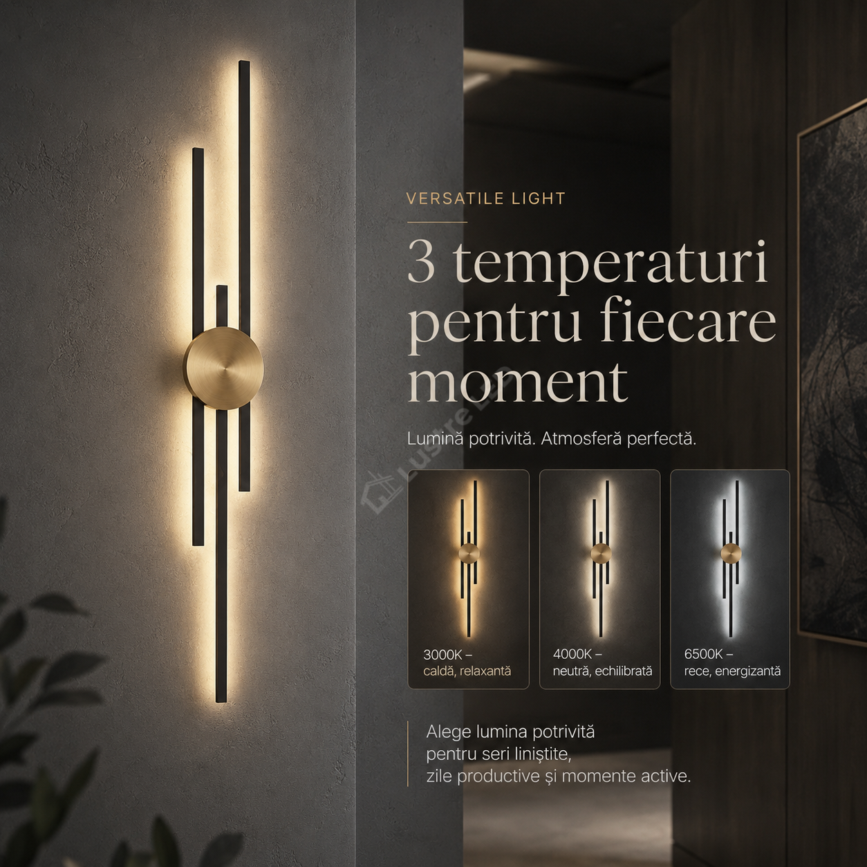 Aplica LED ELIOS Black&Gold 3 Functii 80CM 37W Echivalent 185W