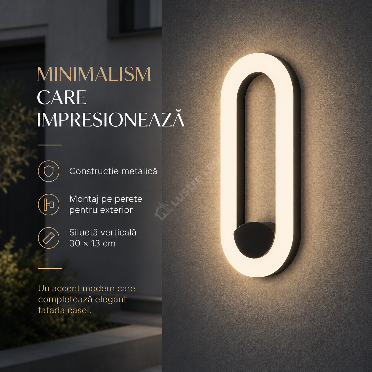Aplica LED Exterior CRESCENT Oval White & Black 30CM 12W