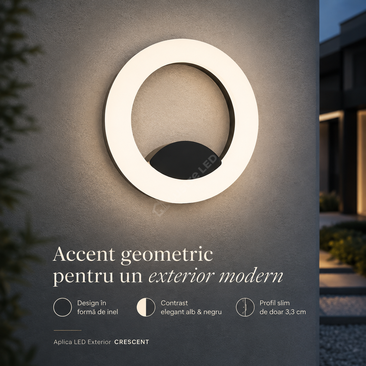 Aplica LED Exterior CRESCENT White & Black Ø20CM 12W