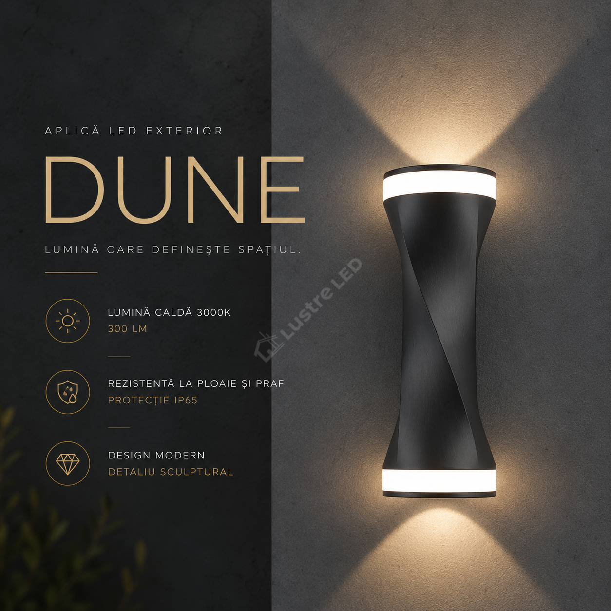 Aplica LED Exterior DUNE Black Bidirectionala IP65 6W
