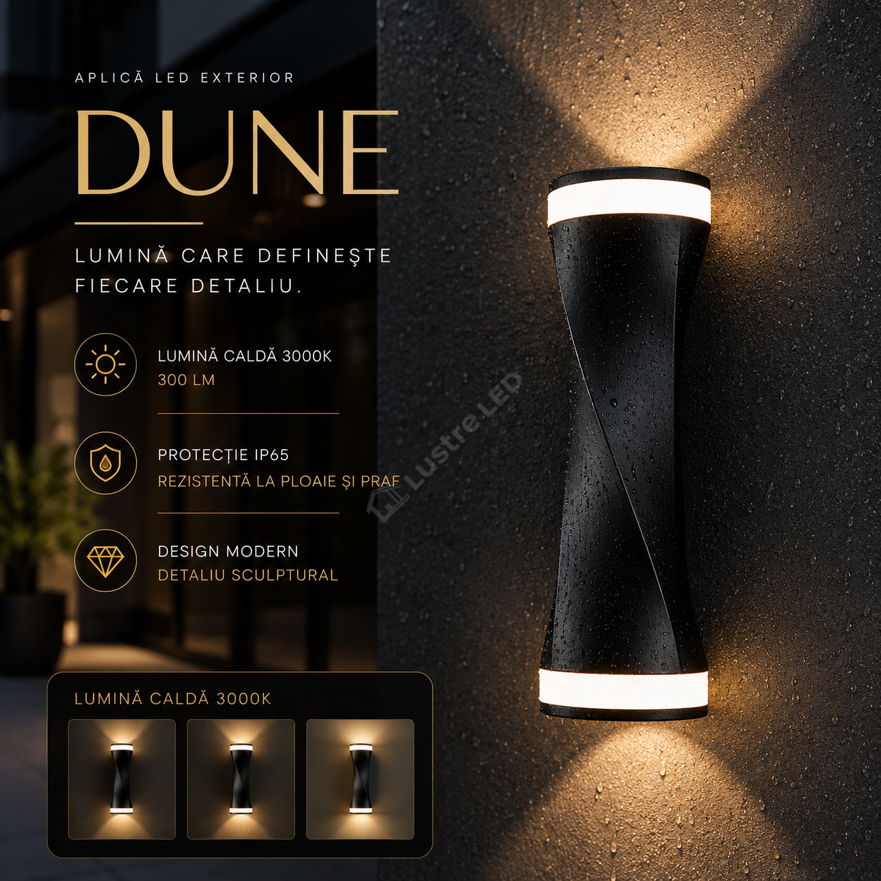 Aplica LED Exterior DUNE Black Bidirectionala IP65 6W