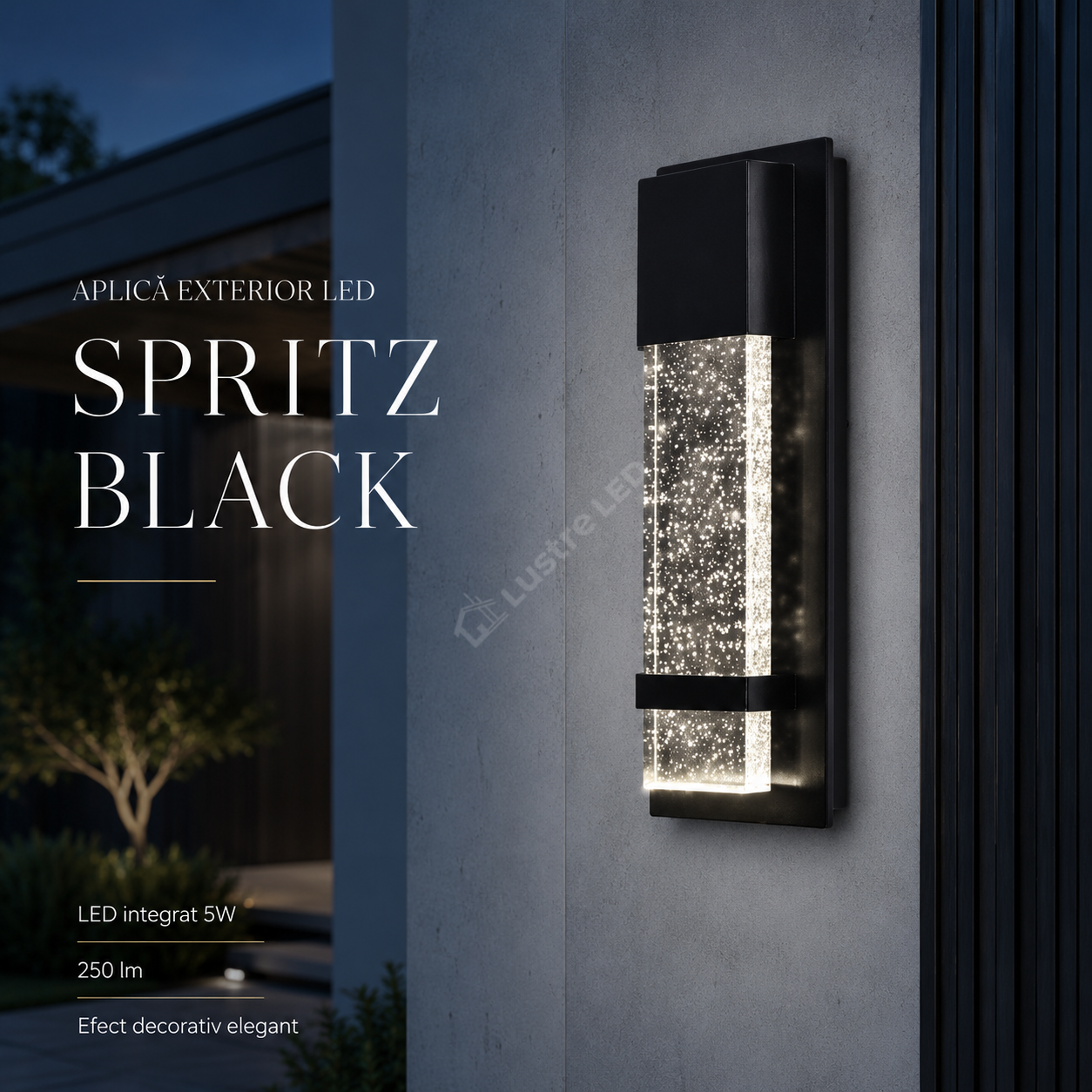 Aplica LED Exterior SPRITZ Black 35CM 5W Echivalent 25W Lumina Calda