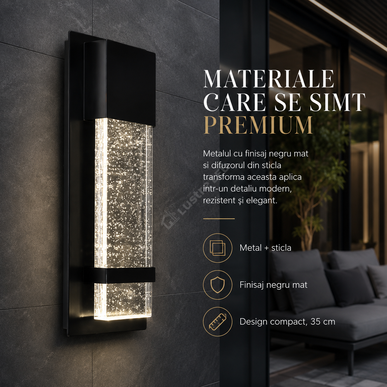 Aplica LED Exterior SPRITZ Black 35CM 5W Echivalent 25W Lumina Calda