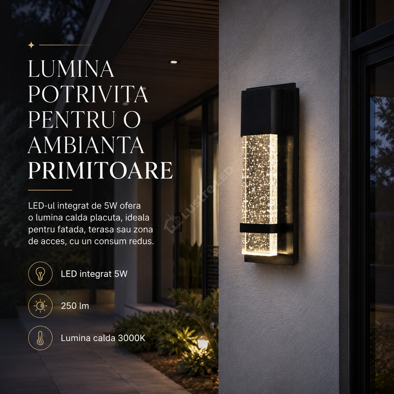 Aplica LED Exterior SPRITZ Black 35CM 5W Echivalent 25W Lumina Calda