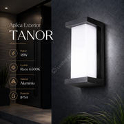 Aplica LED Exterior TANOR Black 18W 6500K IP54 Echivalent 100W