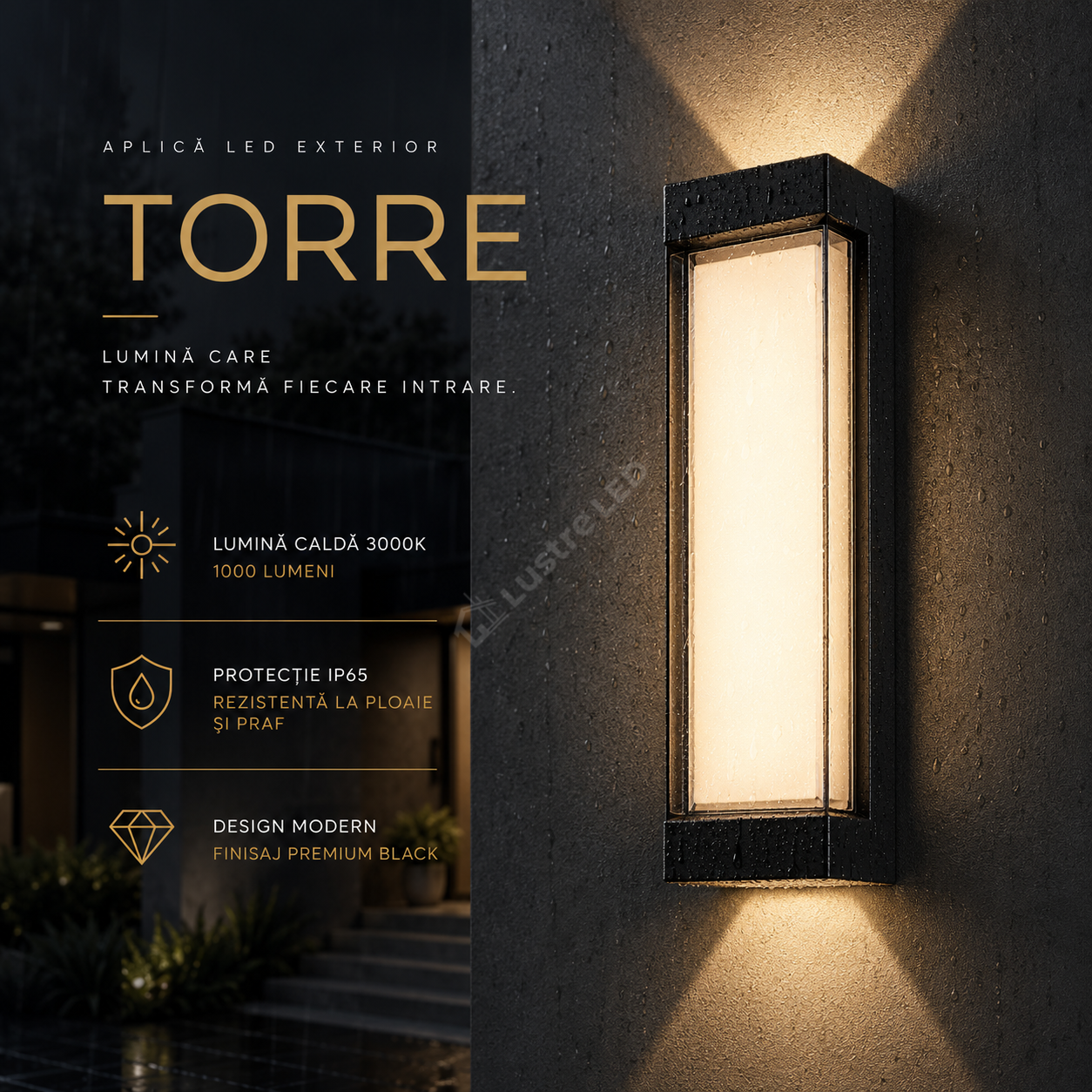 Aplica LED Exterior TORRE Black Bidirectionala IP65 20W