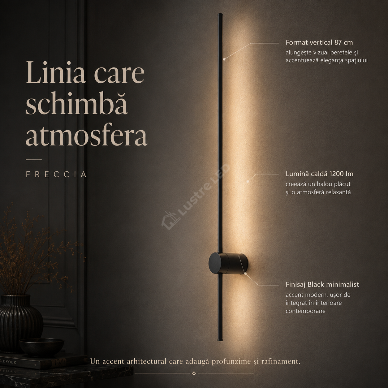 Aplica LED FRECCIA Black 87CM Echivalent 80W