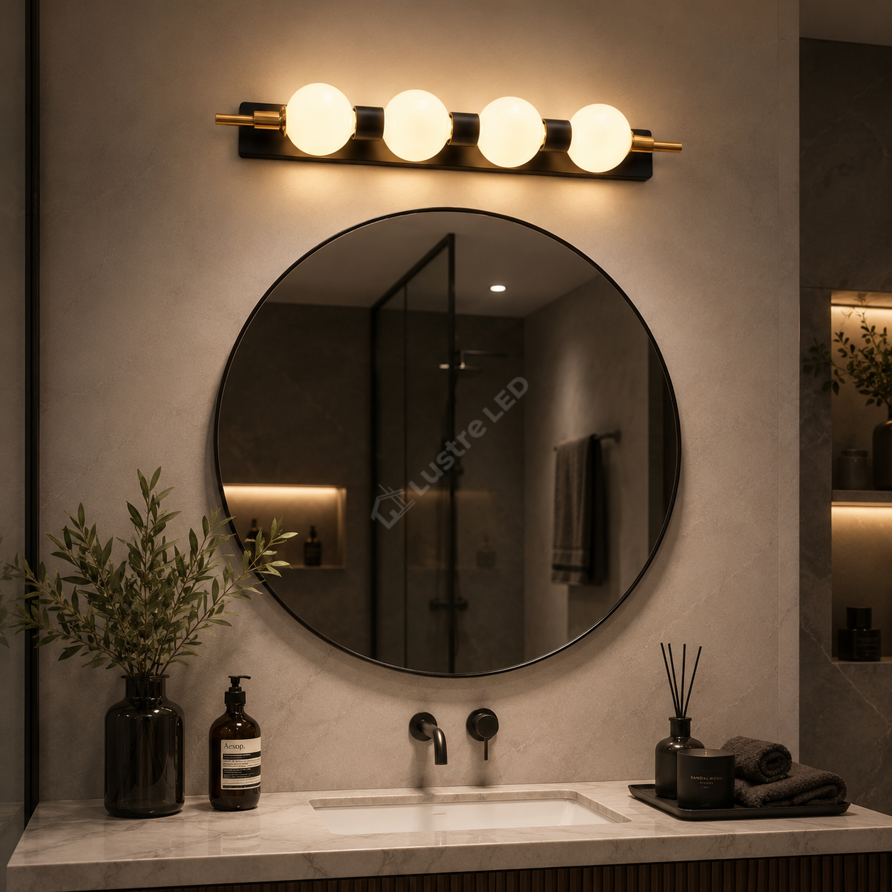 Aplica LED Liniara Abajur Mat 4-Globe 50cm Black+Gold