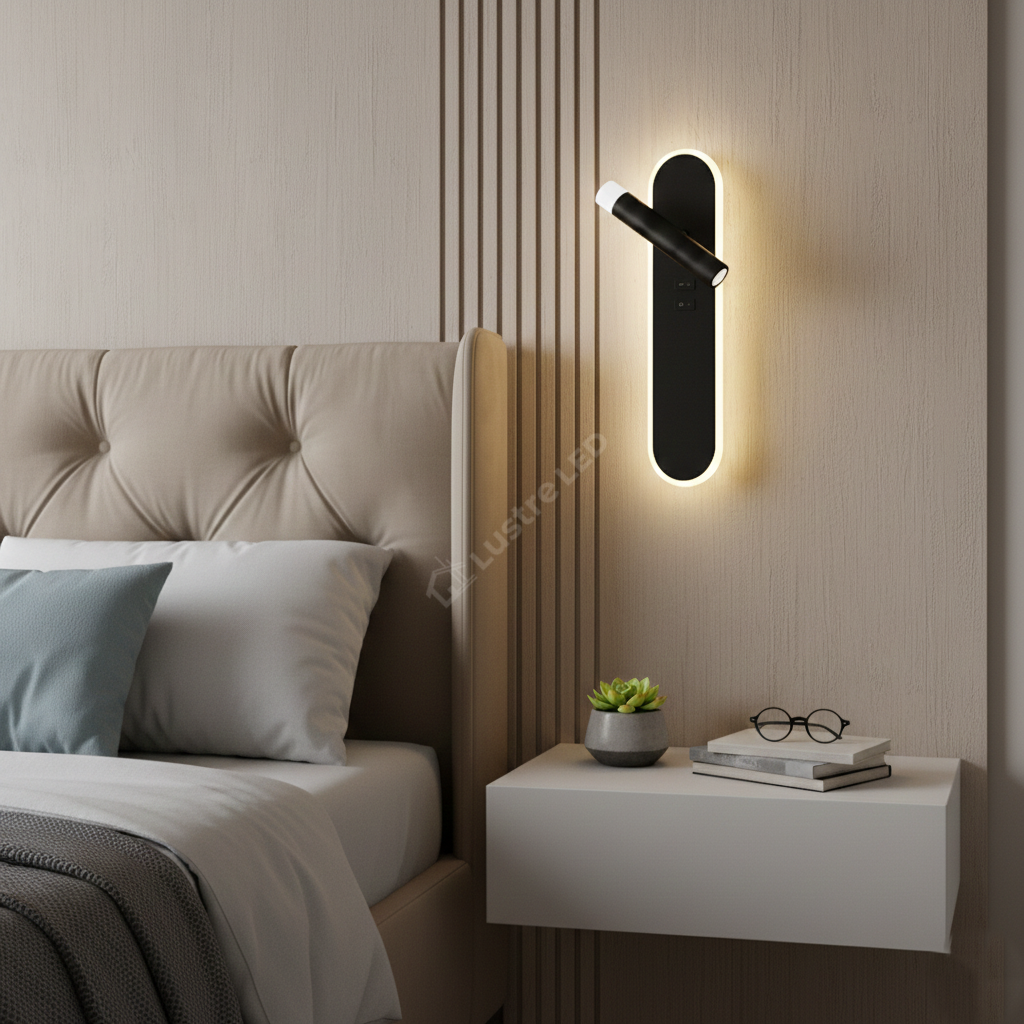 Aplica LED Liniara Neagra 30cm AXIS cu Spot Orientabil si Buton ON/OFF
