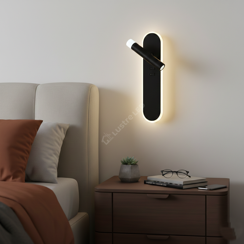 Aplica LED Liniara Neagra 30cm AXIS cu Spot Orientabil si Buton ON/OFF