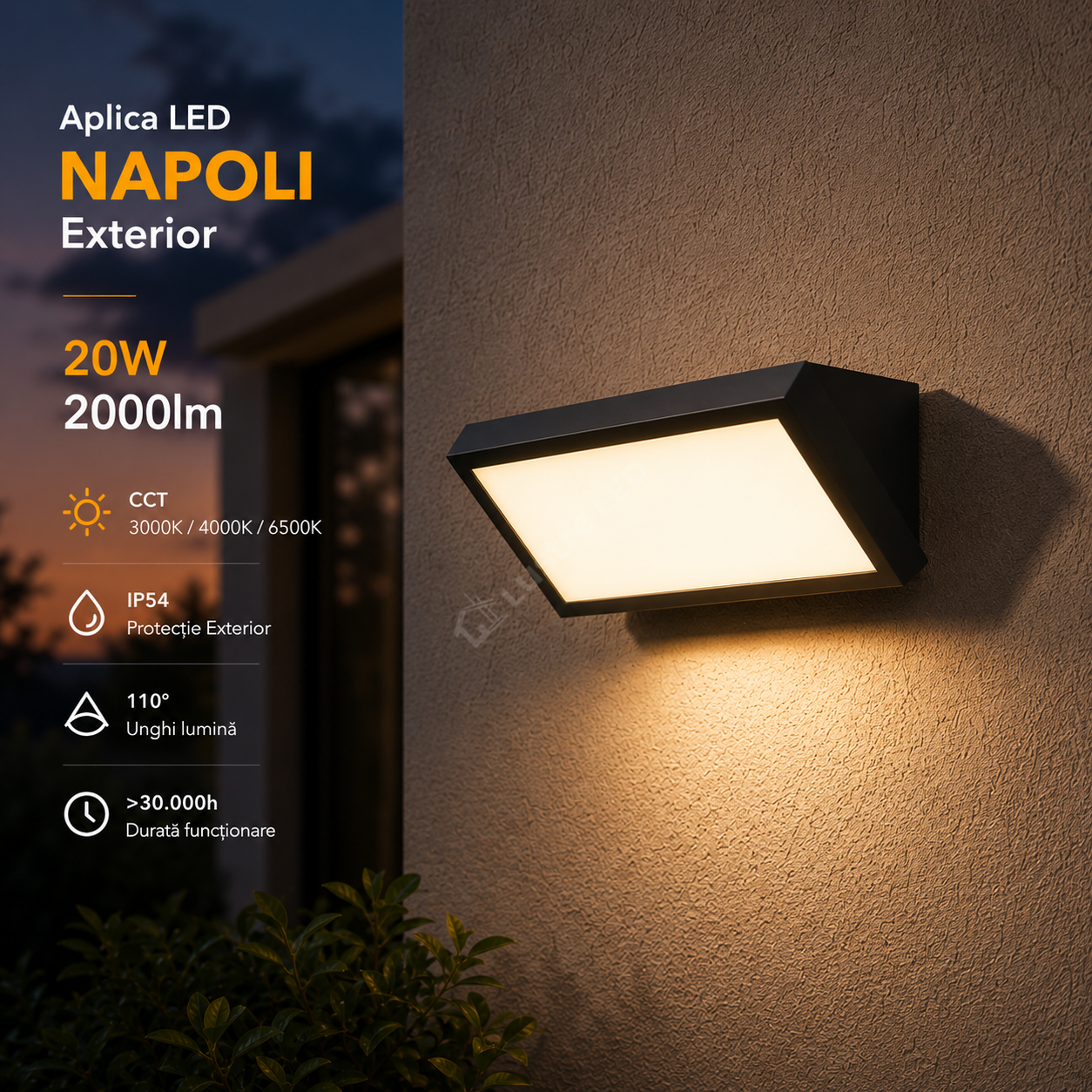 Aplica LED NAPOLI Exterior 20W CCT 2000lm