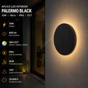 Aplica LED PALERMO Black 10W 950lm IP65 CCT