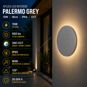 Aplica LED PALERMO Grey 10W 950lm IP65 CCT