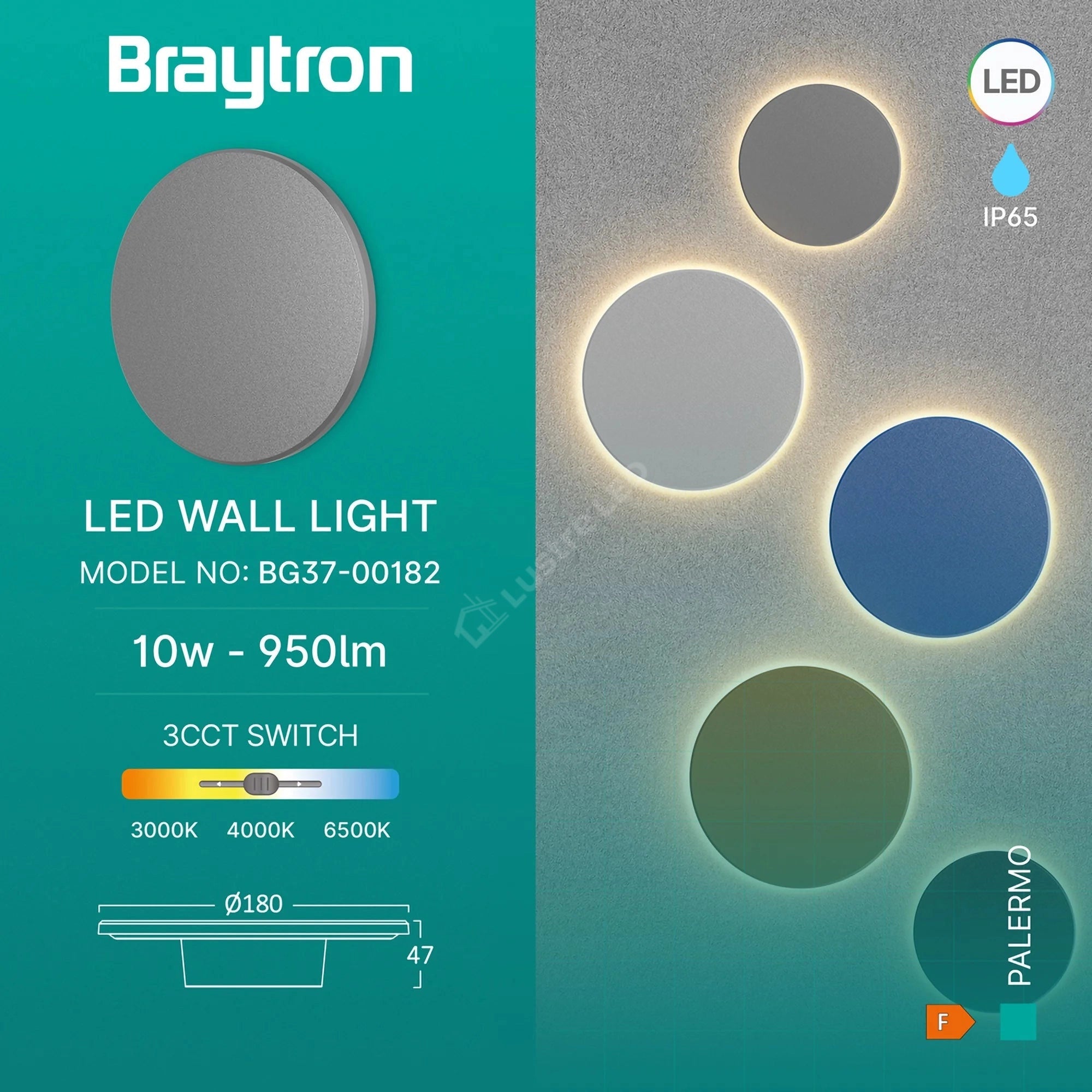 Aplica LED PALERMO Grey 10W 950lm IP65 CCT