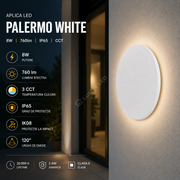 Aplica LED PALERMO White 8W 760lm IP65 CCT