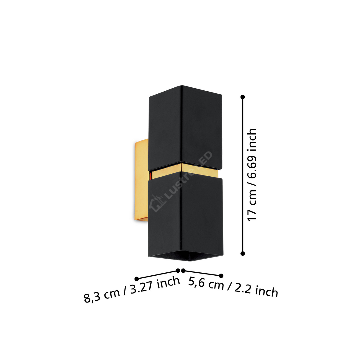 Aplica LED 2X2,8W PASSA EGLO NEGRU + AURIU 95373 NEGRU + AURIU / APLICA PERETE / MINIMALIST DESIGN Wall Light Fixtures