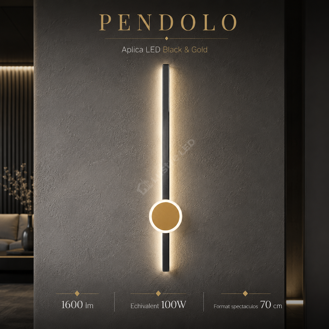 Aplica LED PENDOLO Black&Gold 70CM Echivalent 100W