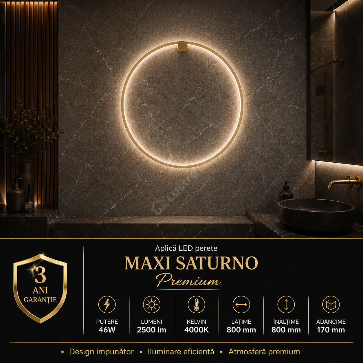 Aplica LED Perete Maxi Saturno Gold Premium IP44