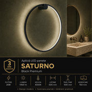 Aplica LED Perete Saturno Black Premium IP44