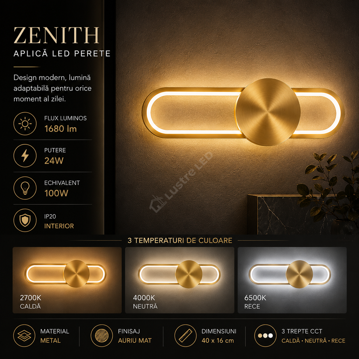 Aplica LED Perete ZENITH Echivalent 100W