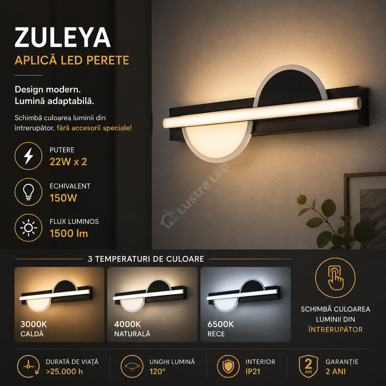 Aplica LED Perete ZULEYA Echivalent 100W