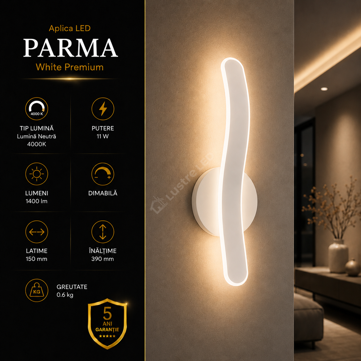 Aplica LED Premium Parma White Echivalent 150W | 4000K