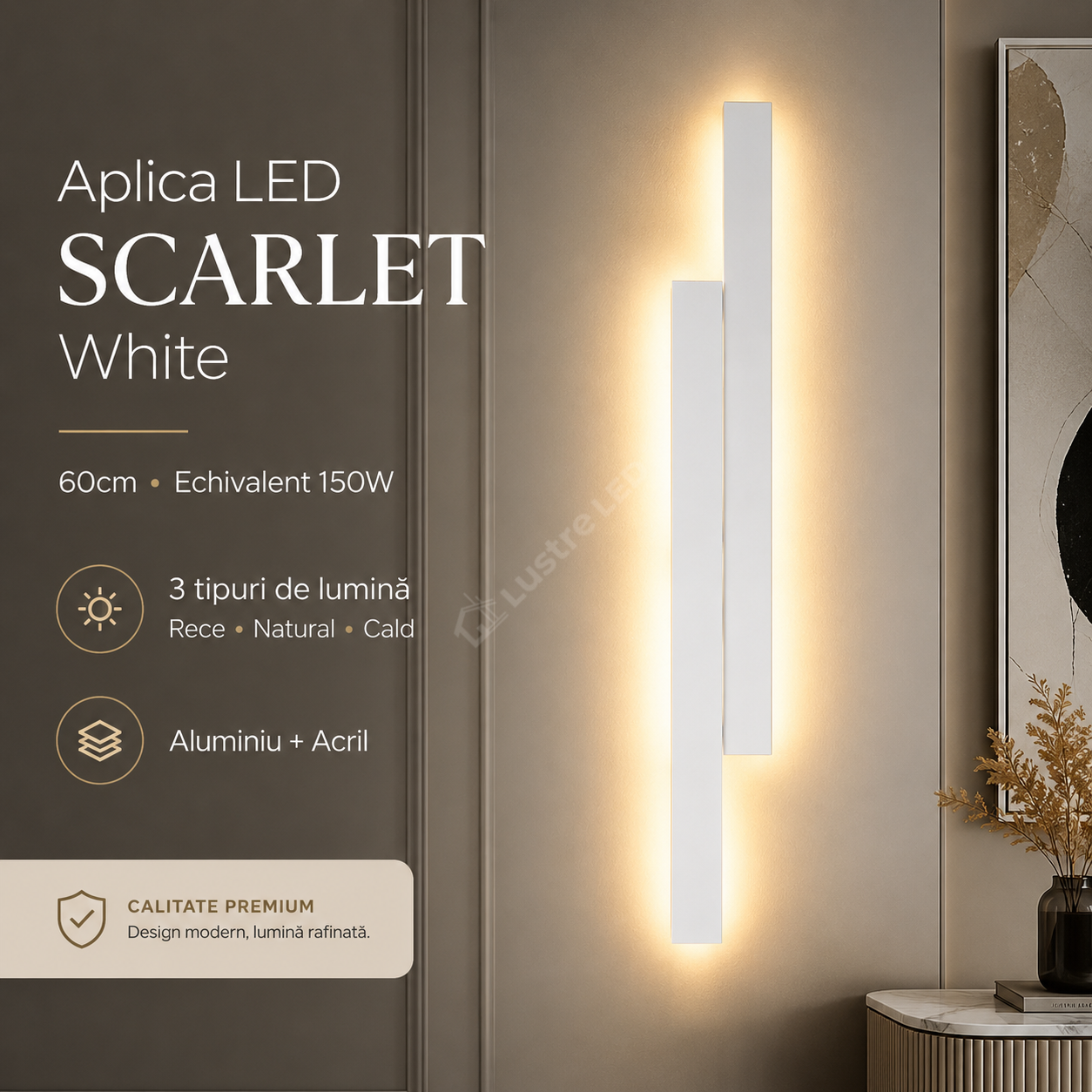 Aplica LED SCARLET White 60cm Echivalent 150W