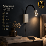 Aplica LED Tazzoli Black & Grey Premium Reglabila cu Port USB pentru Incarcare