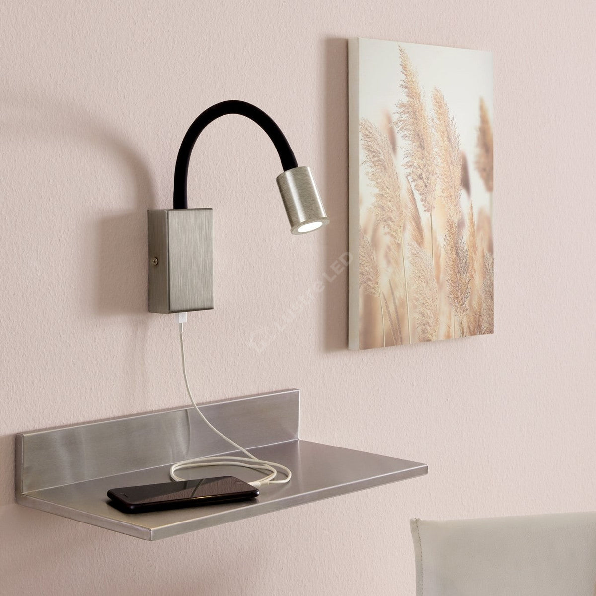 Aplica LED Tazzoli Black & Grey Premium Reglabila cu Port USB pentru Incarcare