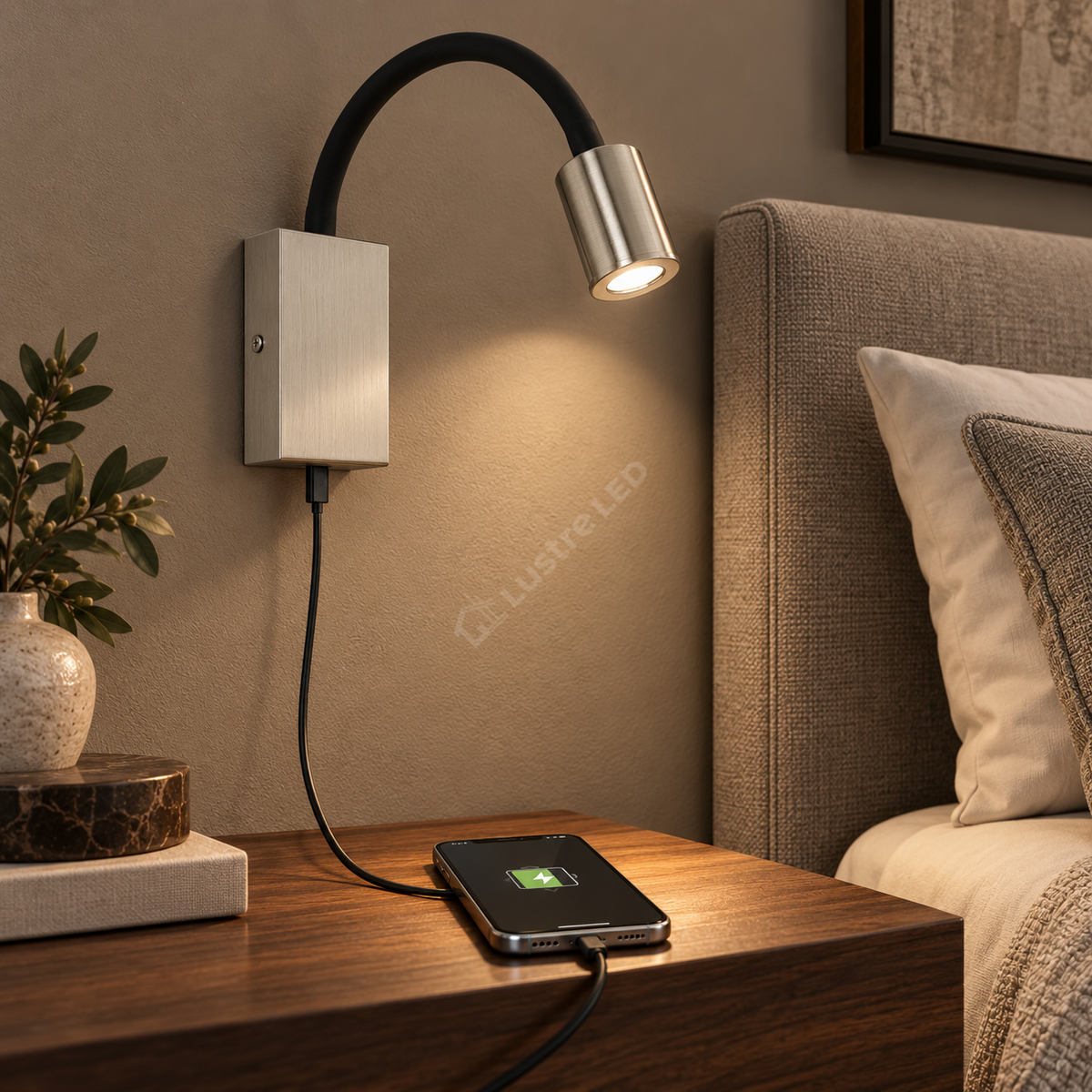 Aplica LED Tazzoli Black & Grey Premium Reglabila cu Port USB pentru Incarcare