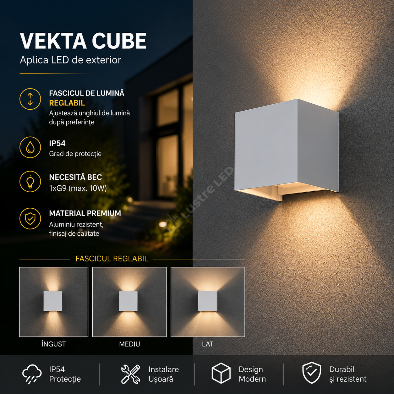 Aplica LED VEKTA CUBE White 1xG9 IP54