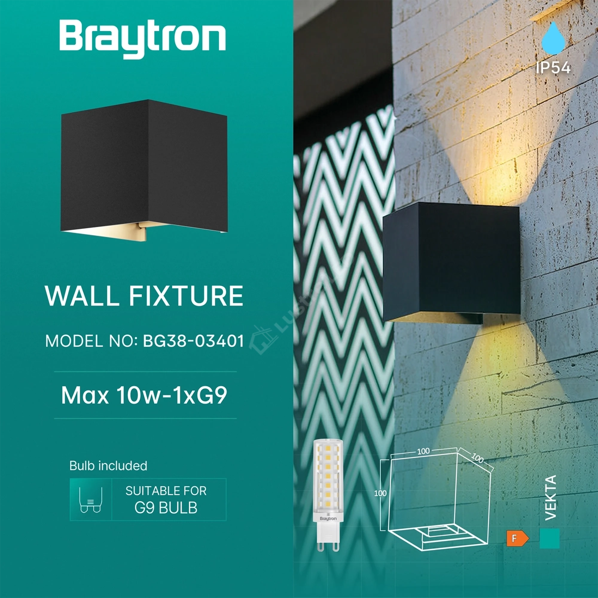 Aplica LED VEKTA CUBE Black 1xG9 IP54