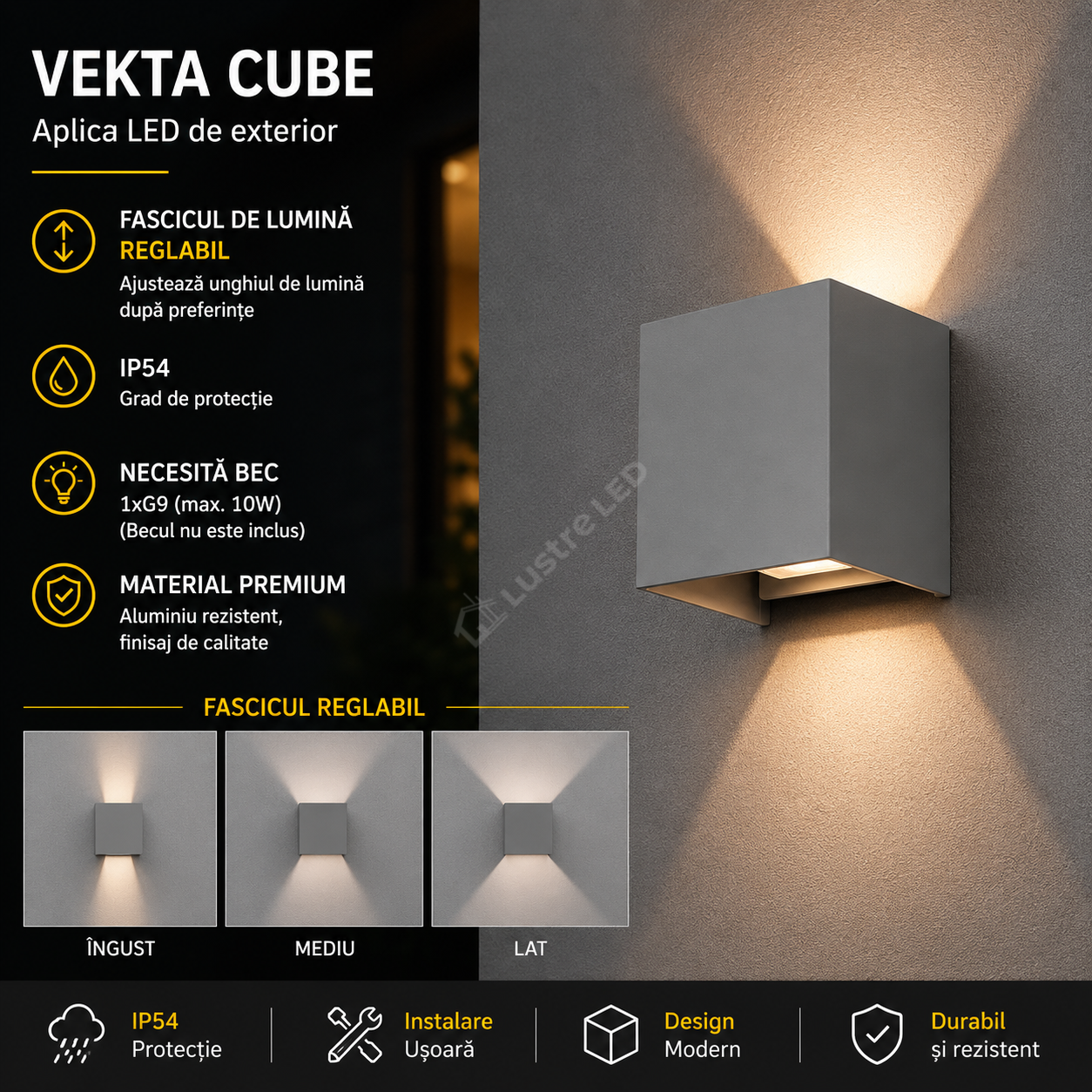 Aplica LED VEKTA CUBE Grey 1xG9 IP54
