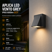 Aplica LED VENTO Grey IP65 600lm CCT