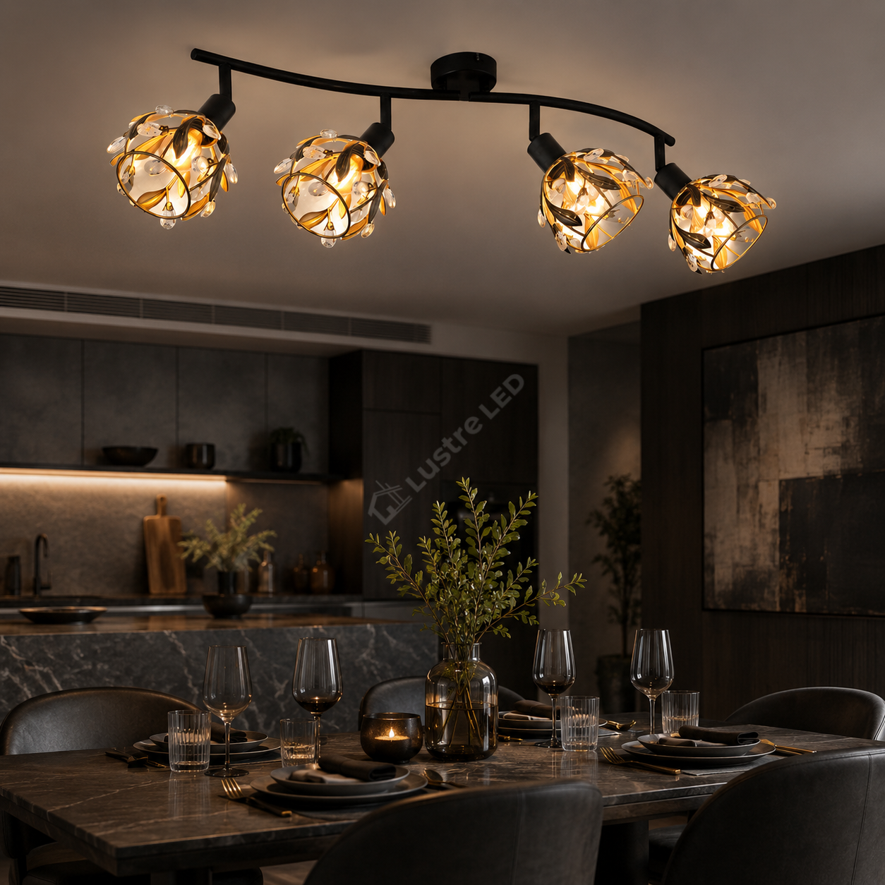 Aplica/Lustra FOGLIA 4xE14 Black&Gold 70CM