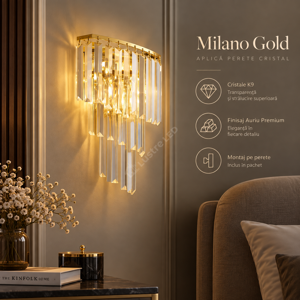 Aplica Perete Cristal Milano Gold