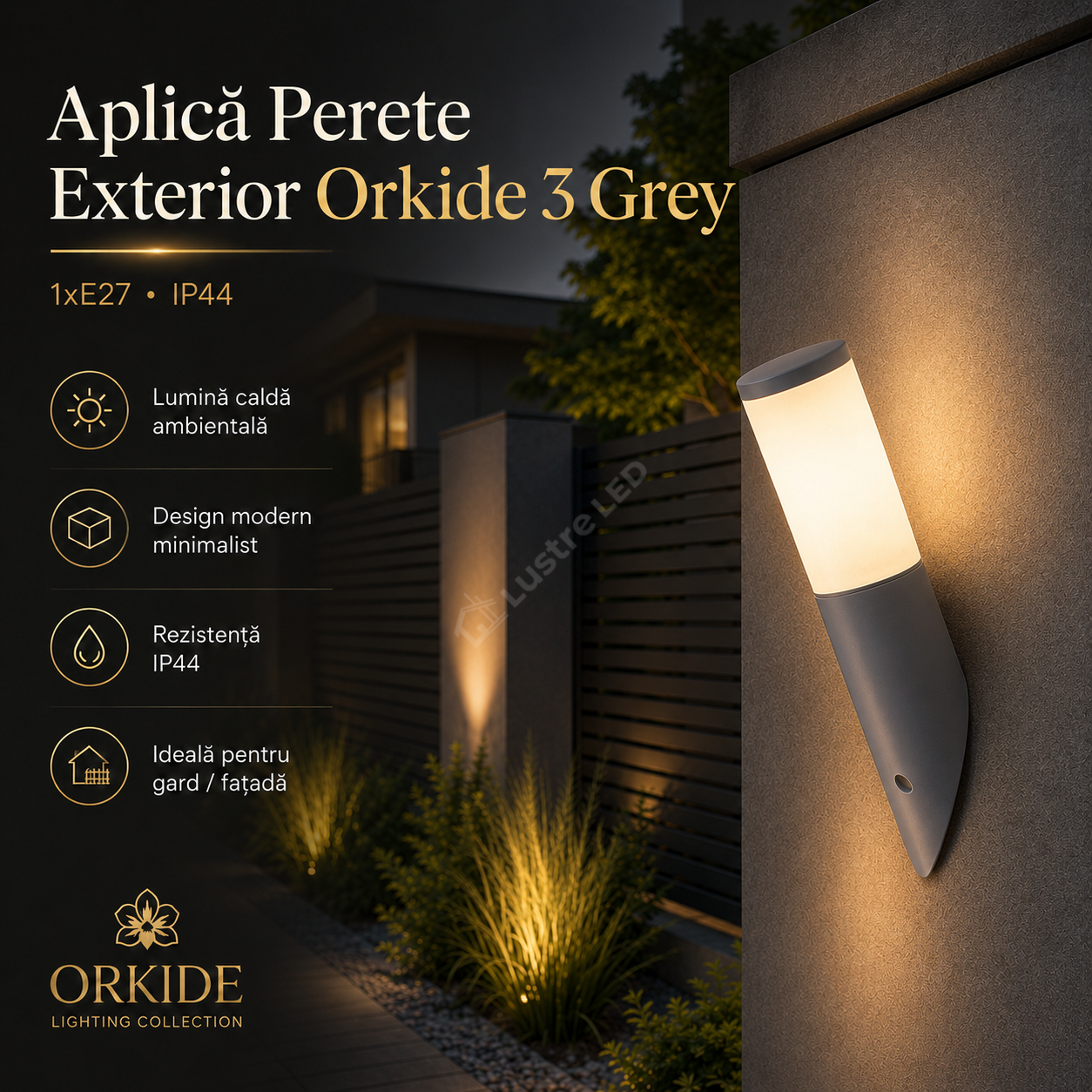 Aplica Perete Exterior Orkide 3 Grey 1xE27