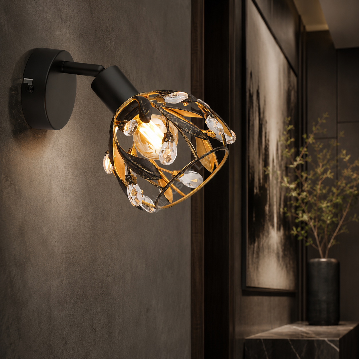 Aplica Perete FOGLIA Black&Gold 1xE14 14CM Orientabila