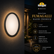 Aplica Perete Ovala MADI Fumagalli Black Italia 1xE27, Garantie Lifetime IP65