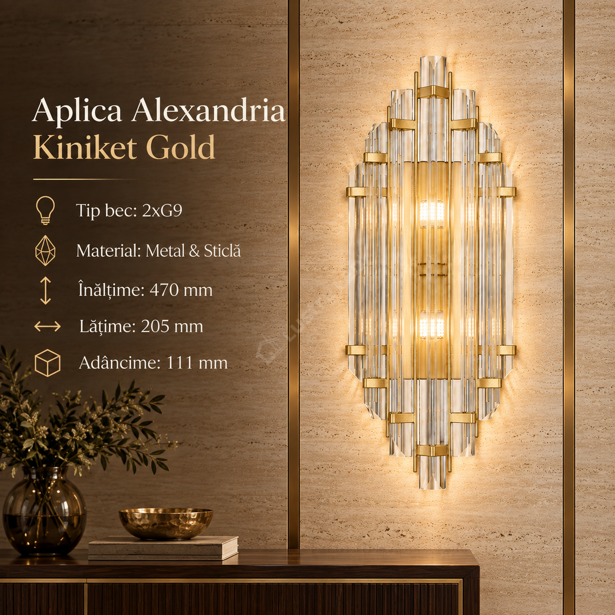 Aplica Premium Alexandria Kiniket Crystal Gold 2xG9