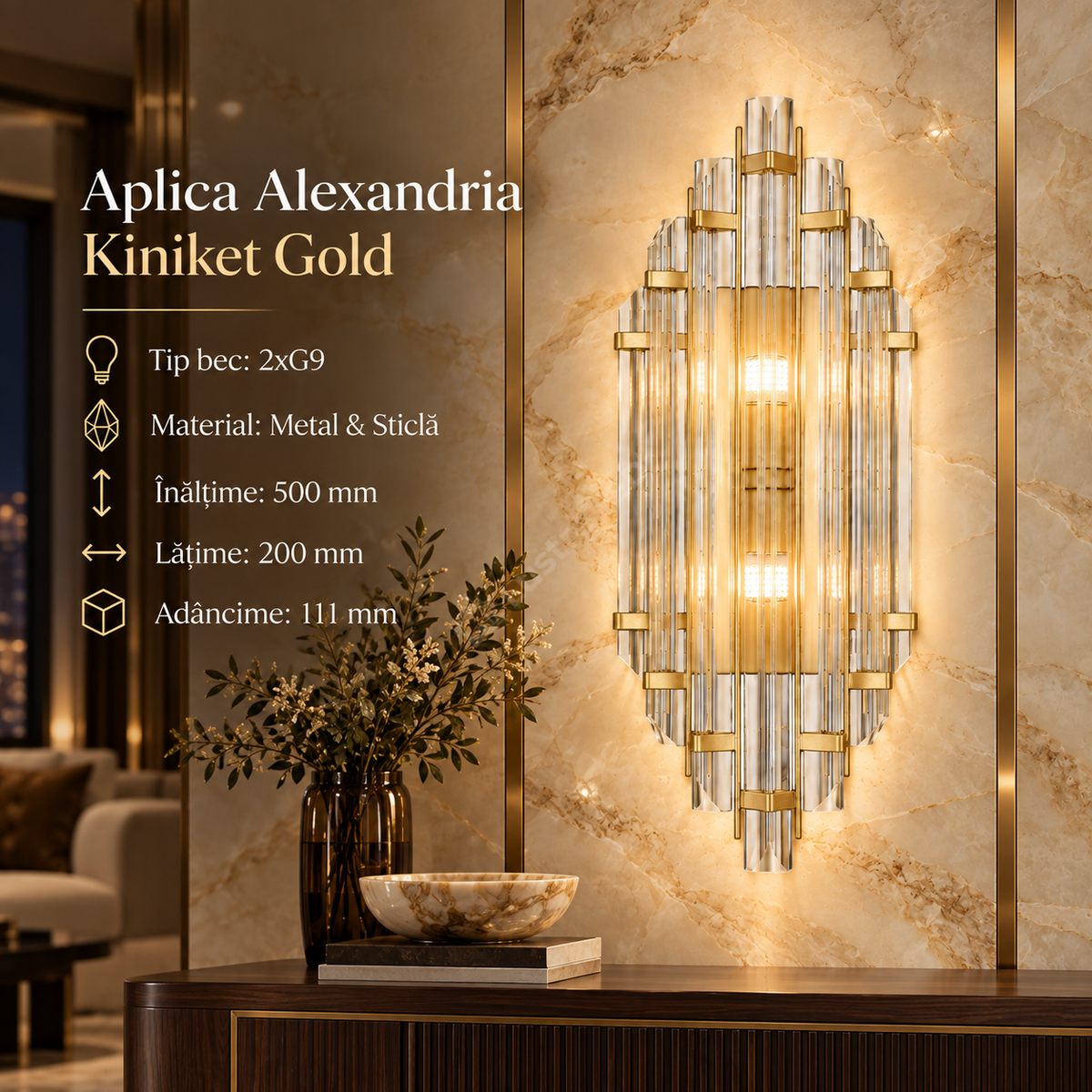Aplica Premium Alexandria Kiniket Crystal Gold 2xG9