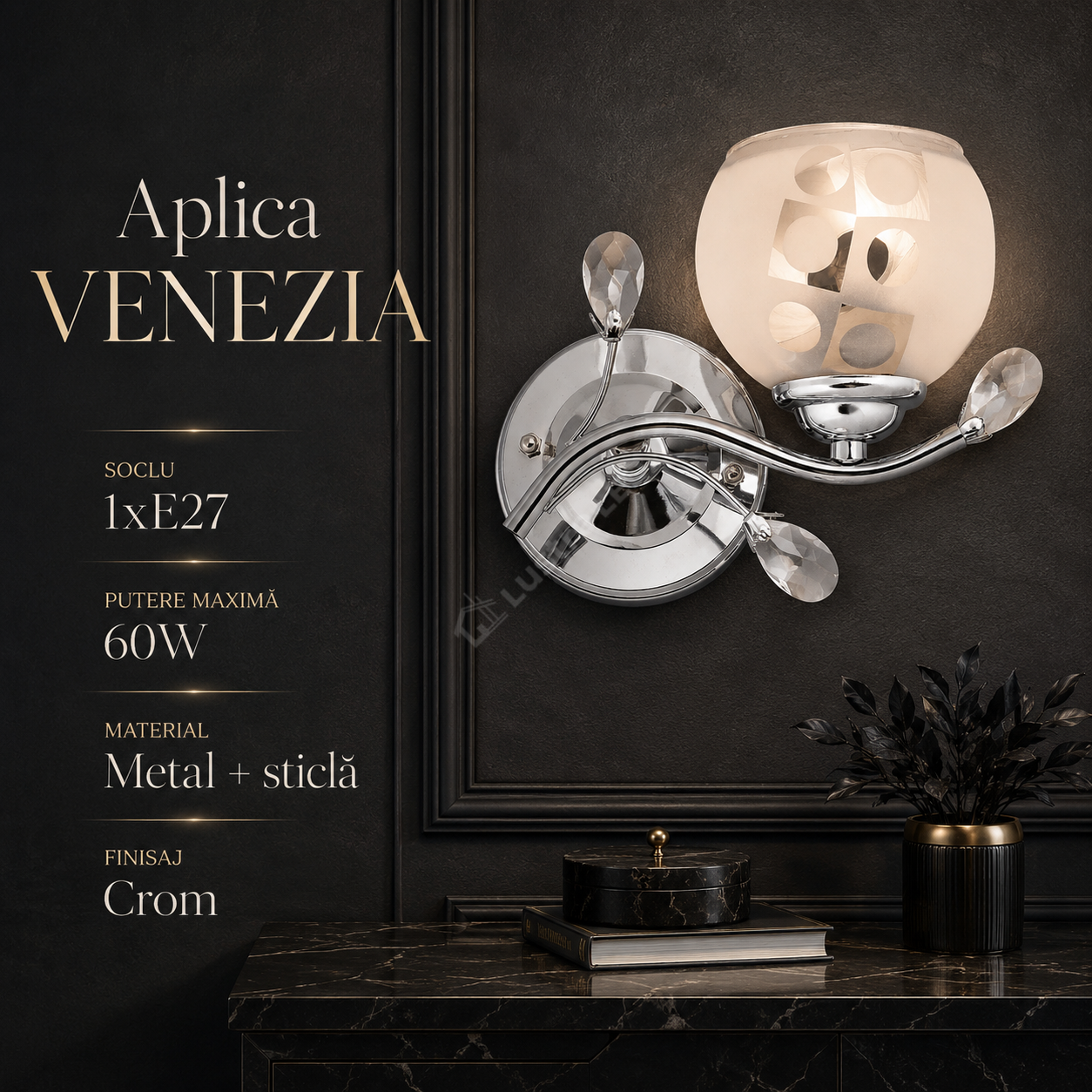 Aplica VENEZIA Chrome 1xE27 cu Abajur 20CM