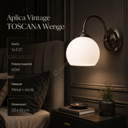Aplica Vintage TOSCANA Wenge cu Abajur Sticla Alba 1xE27