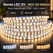 Banda LED 12V - 2835 120 SMD/ml 5mm Superbright IP20 - rola 5 metri