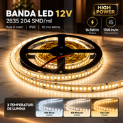 Banda LED 12V - 2835 204 SMD/ml IP20 - rola 5 metri