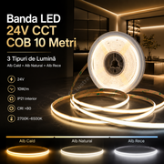 Banda LED 24V CCT COB 10 metri - IP20 - 3 Tipuri de Lumina